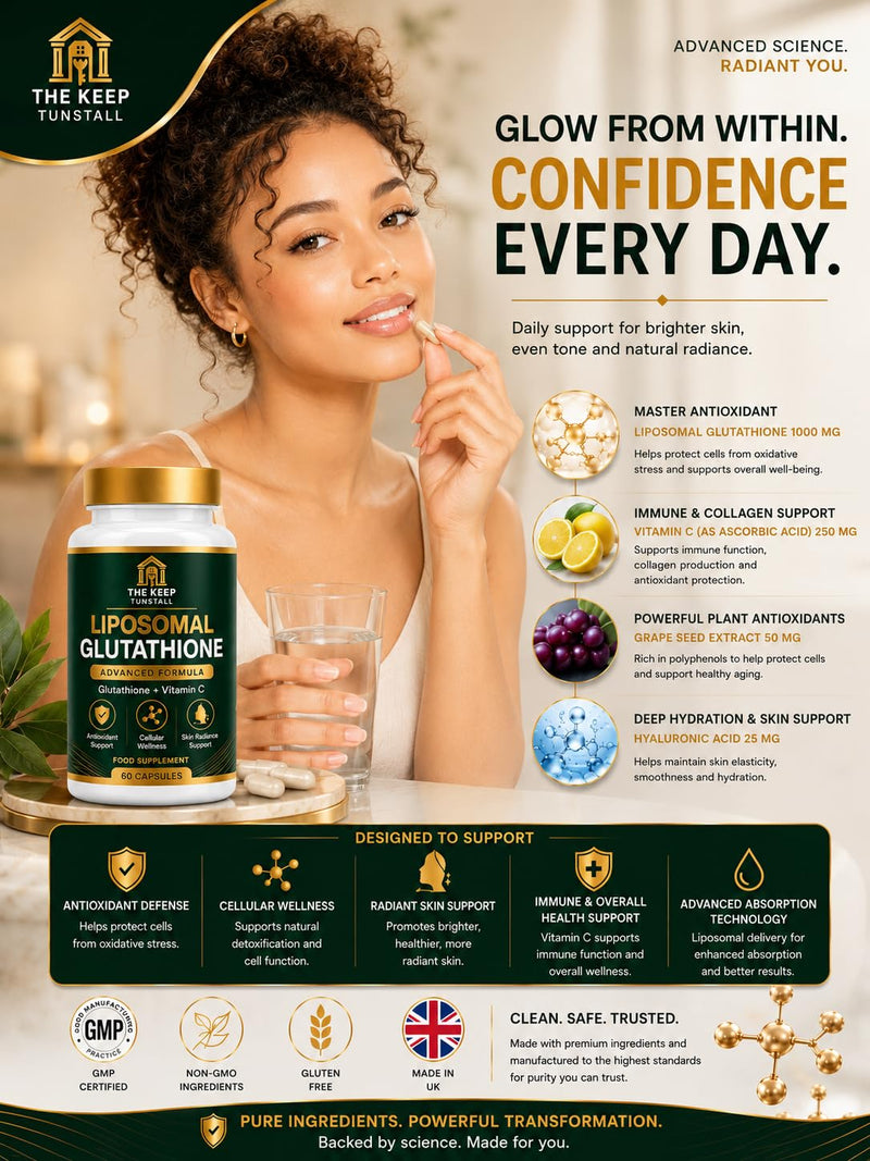 Glutathione Skin Brightening 30,000mg Anti Ageing Formula Targets Hyperpigmentation Spots & Acne Marks | Collagen & Vitamin C Infused Capsules + CoQ10 200mg Liposomal Glutathione