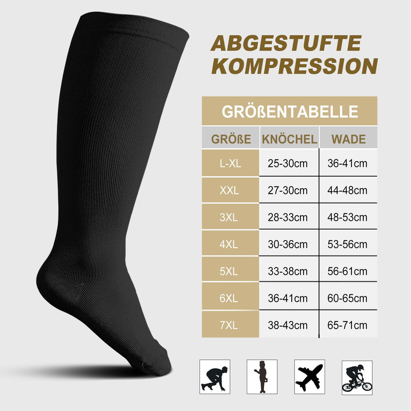 [Australia] - ZFSOCK Compression Stockings Thick Calves Men: Support Stockings Women Medical Compression Socks 20-30mmhg Plus Size Men Women Travel Stockings 3 Pairs 3XL Black 