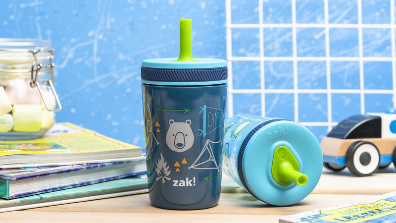[Australia] - Zak Designs Campout and Camping Kelso Tumbler Set, Leak-Proof Screw-On Lid with Straw, Bundle for Kids Includes Plastic and Stainless Steel Cups with Bonus Sipper, 3pc Set, Non-BPA 3 Piece Set 