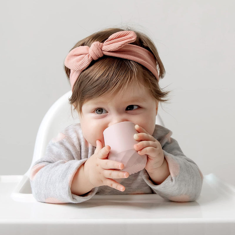 [Australia] - Silicone Baby Cups for 6-12 Months Infants - Tiny Open Cups - Training Cups for Baby Led Weaning - Set of 2 Drinking Cups Rosy 