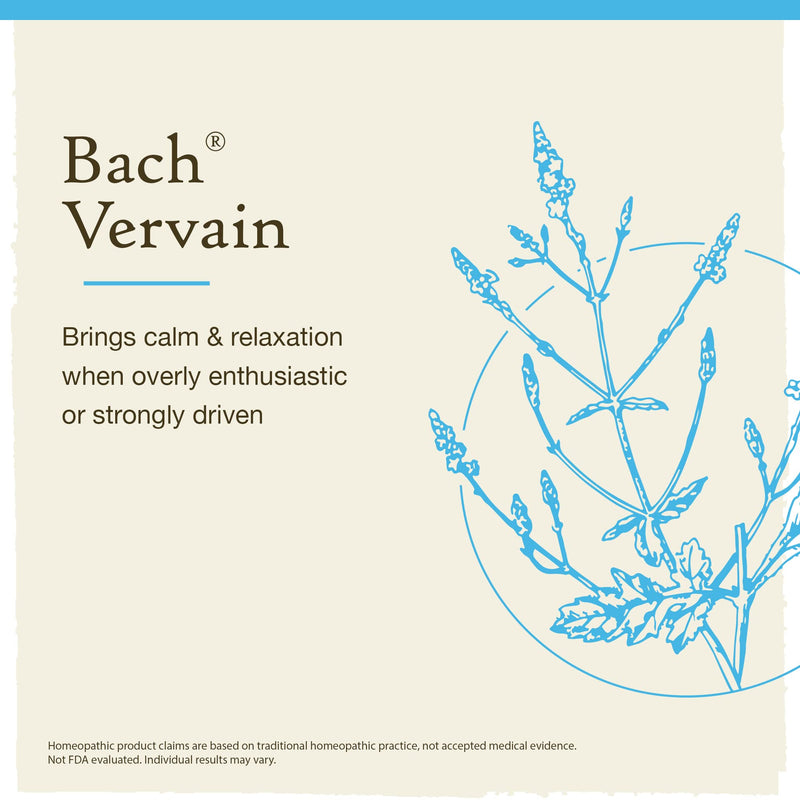 [Australia] - Bach Original Flower Remedies, Vervain for Relaxation and Calm (Non-Alcohol Formula), Natural Homeopathic Flower Essence, Holistic Wellness and Stress Relief, Vegan, 10mL Dropper 