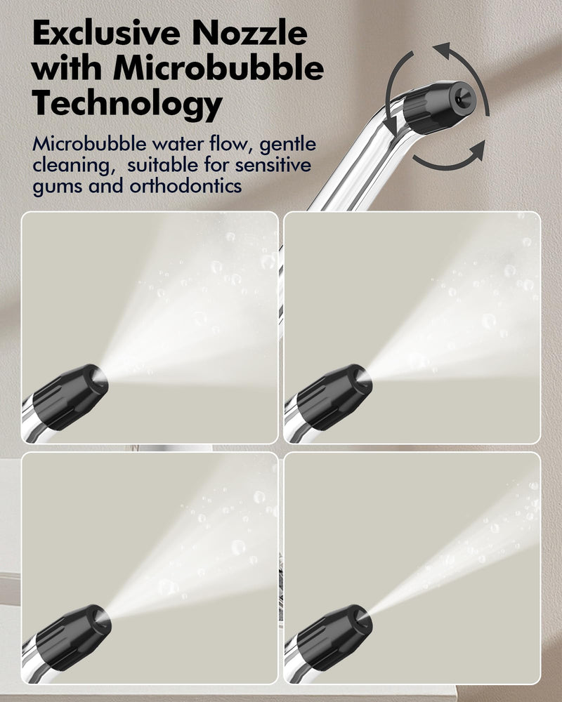 [Australia] - Bezvoi Oral Irrigator Wireless Teeth Cleaning Water Flosser: LED Display 5 Modes Dental Irrigator with 300ML Water Tank & 6 Nozzles, IPX7 Waterproof Oral Irrigator Oral Irrigator Test Winner (Black) Black 