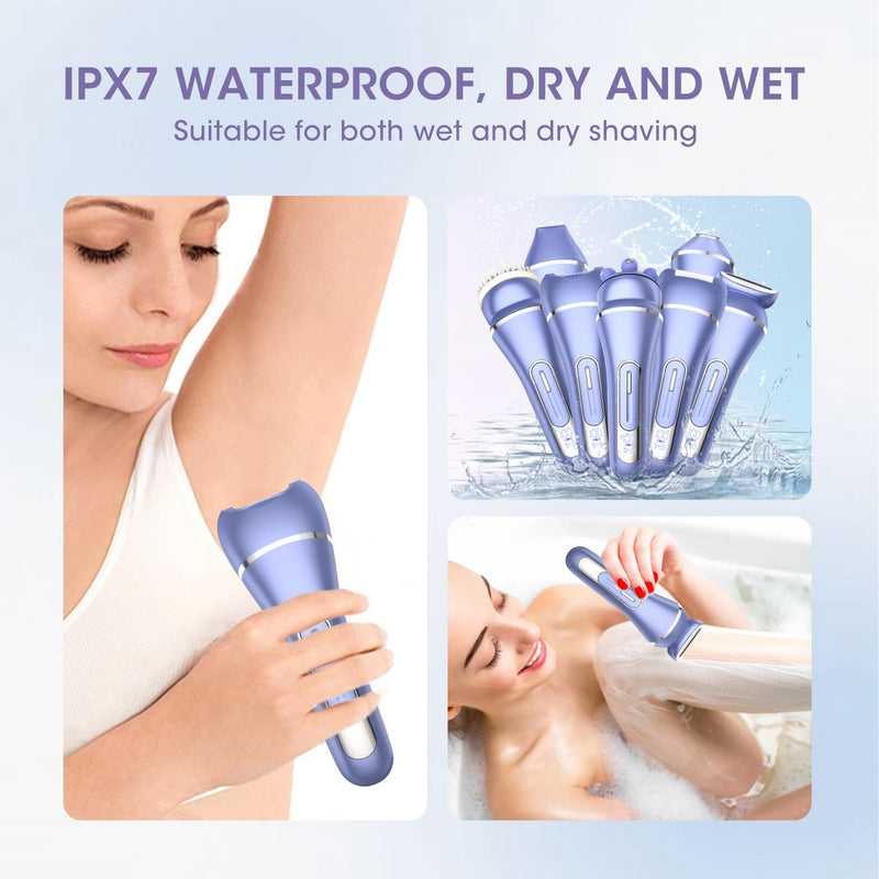 [Australia] - Electric Shavers for Women, 7 in 1 Hair Removal Kit with Epilator Bikini Trimmer Face Razor Body Brush Face Massager Foot Callus Remover, IPX7 Waterproof Lady Razors Set for Legs Armpit Bikini Pubic Purple-1 