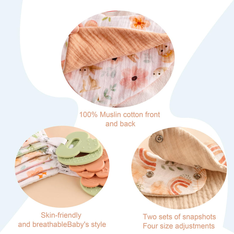 [Australia] - Baby Bandana Drool Bibs 6-Pack and Teething Toys 6-Pack Made with 100% Organic Cotton, Absorbent and Soft Unisex Muslin Bibs Pattern Girlsl 