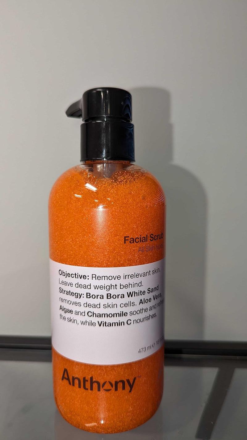 Anthony Facial Scrub, 16 Fl Oz | Exfoliating scrub with aloe, sand, algae, chamomile and vitamin C removes dead skin cells and refreshes skin. 16 Fl Oz (Pack of 1)