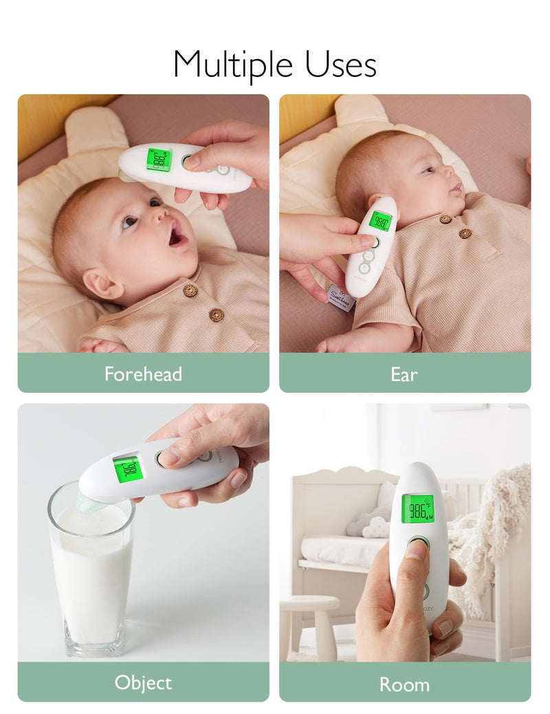 [Australia] - Momcozy Non-Contact Forehead and Ear Thermometer, Digital Infrared Thermometer for Adults and Children, with Child Mode, Fever Alarm Function, Mute and Memory Functions, Fast and Accurate Measurement Green 