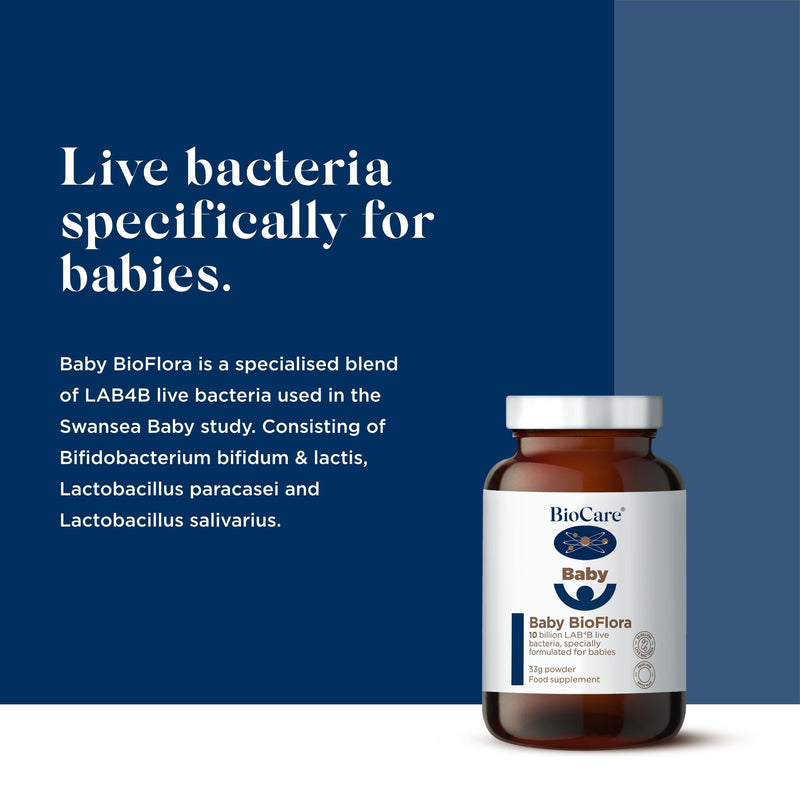BioCare Baby BioFlora - LAB4B Live Bacteria Complex Powder, GOS Prebiotic Fibre - Formulated for Babies - 33g