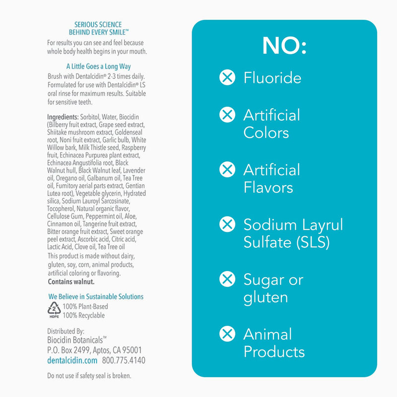 Biocidin Dentalcidin Mint Fluoride Free Whitening Toothpaste, 3 Oz | 18 Botanical Blend, for Sensitive Teeth, Promote a Healthy Oral Microbiome, Plaque Removal & Gum Health, Plant Based Dentalcidin Toothpaste