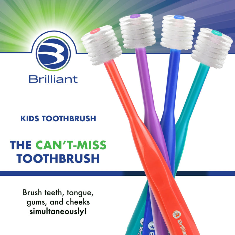 [Australia] - Brilliant Oral Care Kids Toothbrush with Soft Bristles and Round Head, for a Child Approved, Easy to Use All-Around Clean Mouth, Ages 5-9 Years, Red Purple Royal, 3 Pack Red-purple-royal 3 Count (Pack of 1) 
