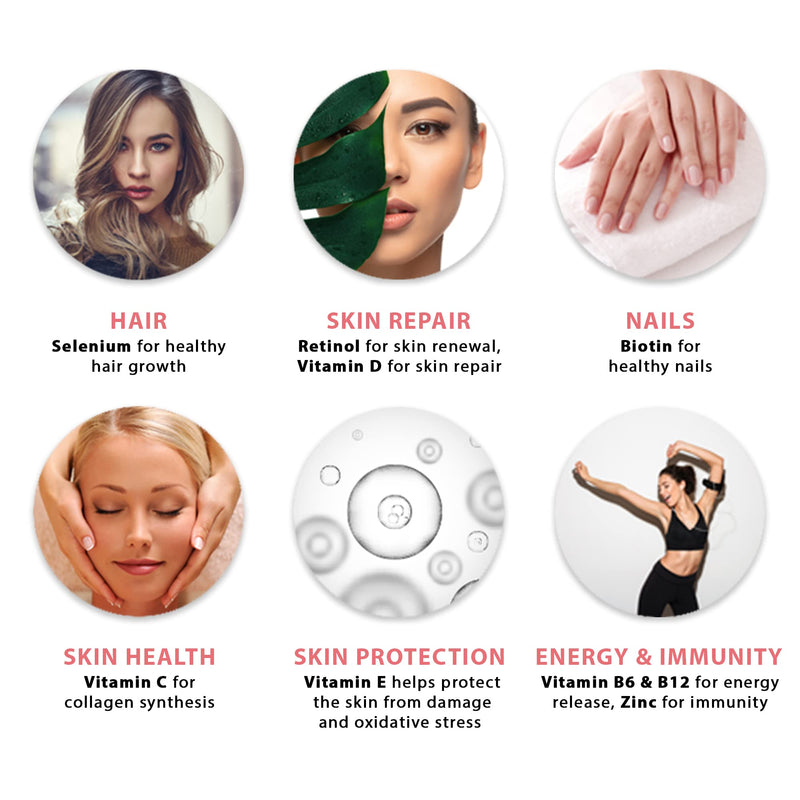 OMG! Retinol, Biotin & Selenium + Collagen producing Vitamin | Hair, Skin & Nails Beauty Gummies (60) by OhMyGummie | Multivitamins & Minerals (A, C, D, E, B6, B12 & Zinc) | Vegetarian & Gelatin-Free