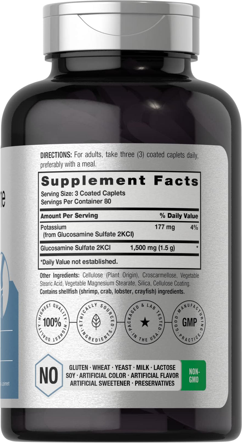 Horbäach Glucosamine Sulfate 1500mg | 240 Caplets | 2KCI with Potassium | Non-GMO and Gluten Free Supplement 240 Count (Pack of 1)