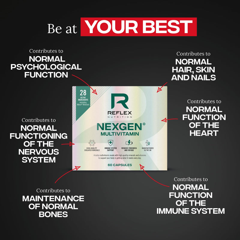 Reflex Nutrition Nexgen® Multivitamins and Minerals for Immune Support (60 Caps)- Multi Mineral and Vitamins for Immune System - Vitamins for Tiredness and Fatigue - Vitamin D Magnesium Vitamin C Zinc Standard 60 count (Pack of 1)