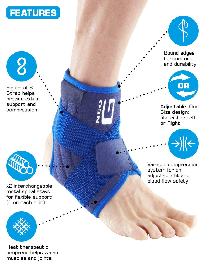 [Australia] - Neo-G Ankle Support, Stabilized Support with Figure of 8 Strap – Support for Arthritis Relief, Joint Pain, Ankle Injuries, Sprains – Adjustable Compression – Class 1 Medical Grade – Unisex – Blue 
