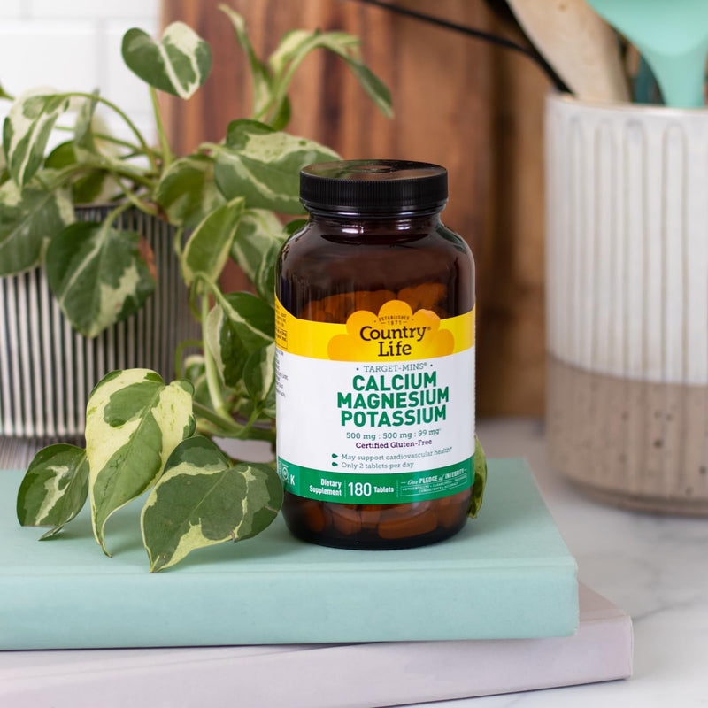 [Australia] - Country Life Target Mins - Calcium Magnesium Potassium Bone & Heart Health Supplement, 1000mg Calcium, 500mg Magnesium, Supports Calcium Utilization, 180 Tablets ‚Äì Certified Gluten Free & Vegan 180 Count (Pack of 1) 