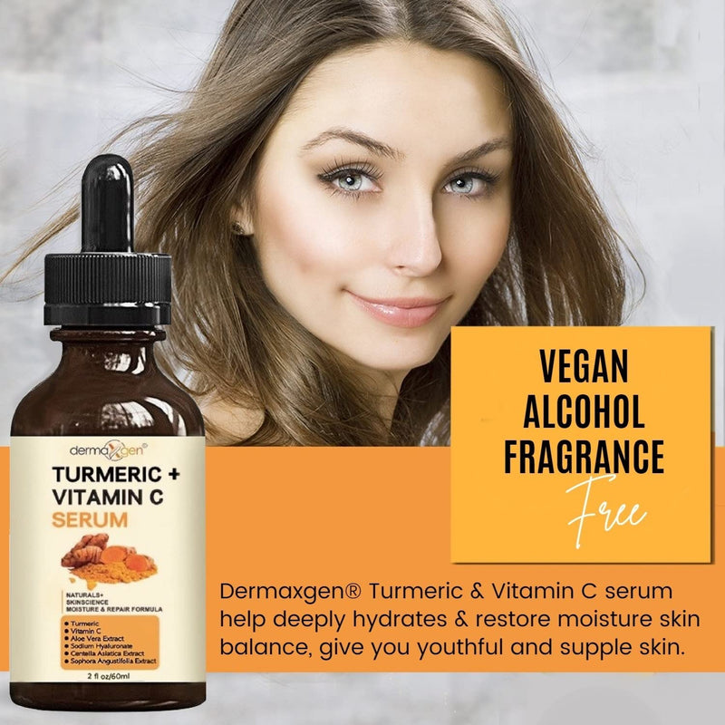 Turmeric Serum for Face + Glow-Boosting Vitamin C Serum –Organic Moisturizer for Acne, Dark Spots & Clear Skin– Boosts Hydration for Dry & Tired Skin – Anti-Aging Formula for Glowing Skin, 2 FL OZ 2 Fl Oz (Pack of 1)