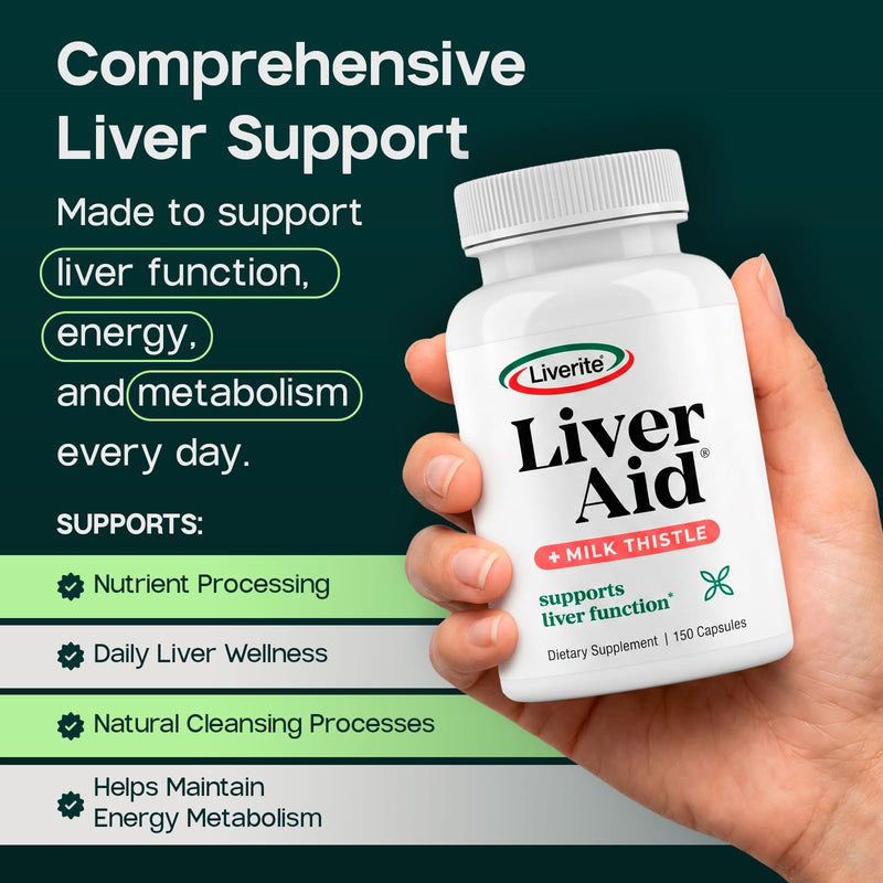 LIVERITE Liver Aid with Milk Thistle 150 Capsules, Liver Support Supplement with Amino Acids, Choline, Milk Thistle & Vitamin B12 – Supports Healthy Liver Function, Cleansing, Energy & Metabolism 150 Count (Pack of 1)