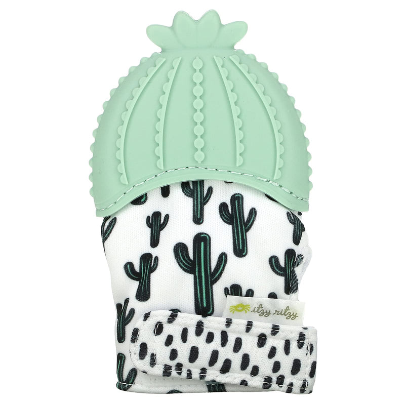 [Australia] - Itzy Ritzy Silicone Teething Mitt - Soothing Infant Teething Mitten with Adjustable Strap, Crinkle Sound & Textured Silicone to Soothe Sore & Swollen Gums - Baby Teething Toy For 3 Mos & Up, Cactus 1 Count (Pack of 1) 