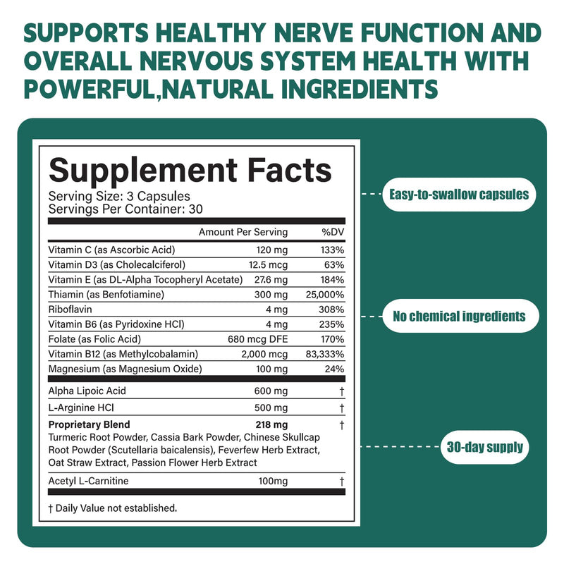 for Neuropathy - 600mg Alpha Lipoic Acid + B Vitamins & Herbal Blend for Nerve Health, Natural Energy – 90 Capsules