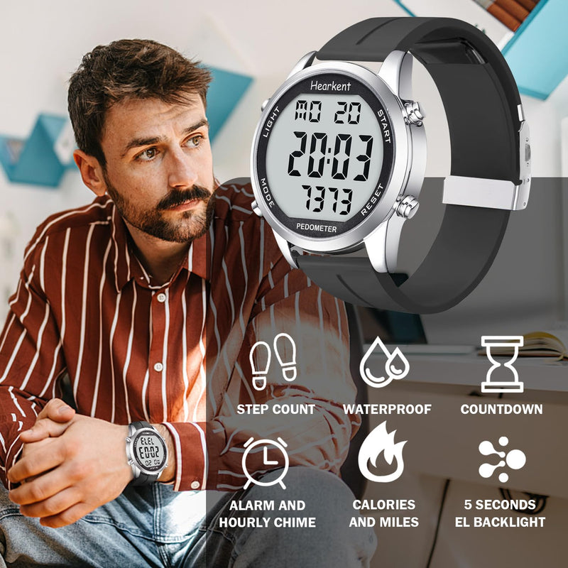 [Australia] - Pedometer Watch for Walking for Senior Non Bluetooth No App Required with Steps Calories Counter and LCD Large Numbers black 
