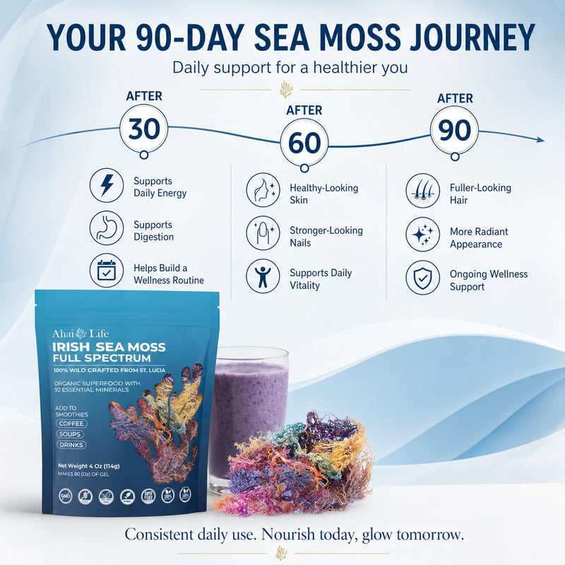 Full Spectrum Seamoss Raw Organic Makes 160oz of Gel - 100% Wild Crafted from St. Lucia |Non-GMO Sun-Dried Mineral Rich Super Food for Energy| Booster Healthy, Immunity Digestion (8oz) 8 Ounce Full Spectrum