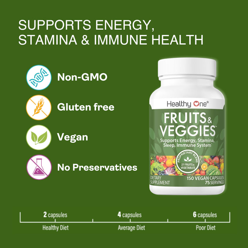 Healthy Fruits & Veggies, 27-in-1 Formula, GLP1 Support, Superfoods - 120ct | Immun & GLP1 Support, 1 Serving = 3 Servings Fruits & Vegetables, Energy & Focus, High Fiber, Antioxidants, Kid Safe 120 Count (Pack of 1)