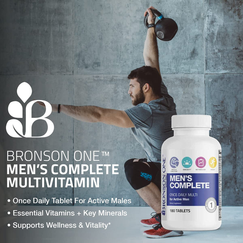 Bronson ONE Daily Men's Complete Multivitamin Multimineral, 180 Tablets | Once-Daily, Targeted Nutrition For Active Men, Wellness, Vitality, Energy & Endurance Support with Lycopene & Boron 180 Count (Pack of 1) Men's Vitamin