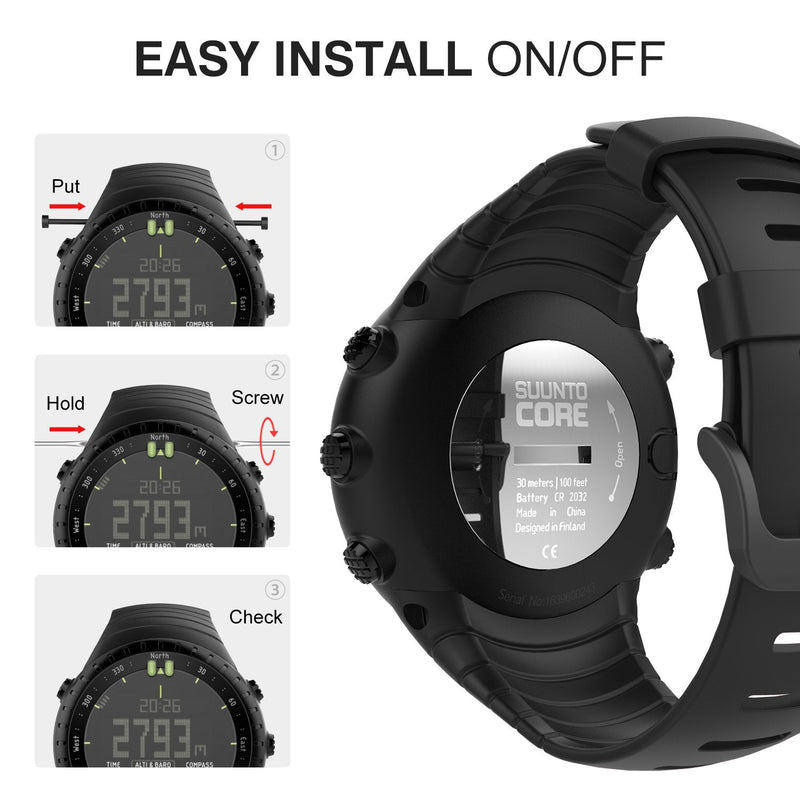 [Australia] - MoKo Suunto Core Watch Band, Classic Replacement Soft Wrist Band Strap with Metal Clasp for Suunto Core Smart Watch, Fits 5.51"-9.06" (140mm-230mm) Wrist, All Black 