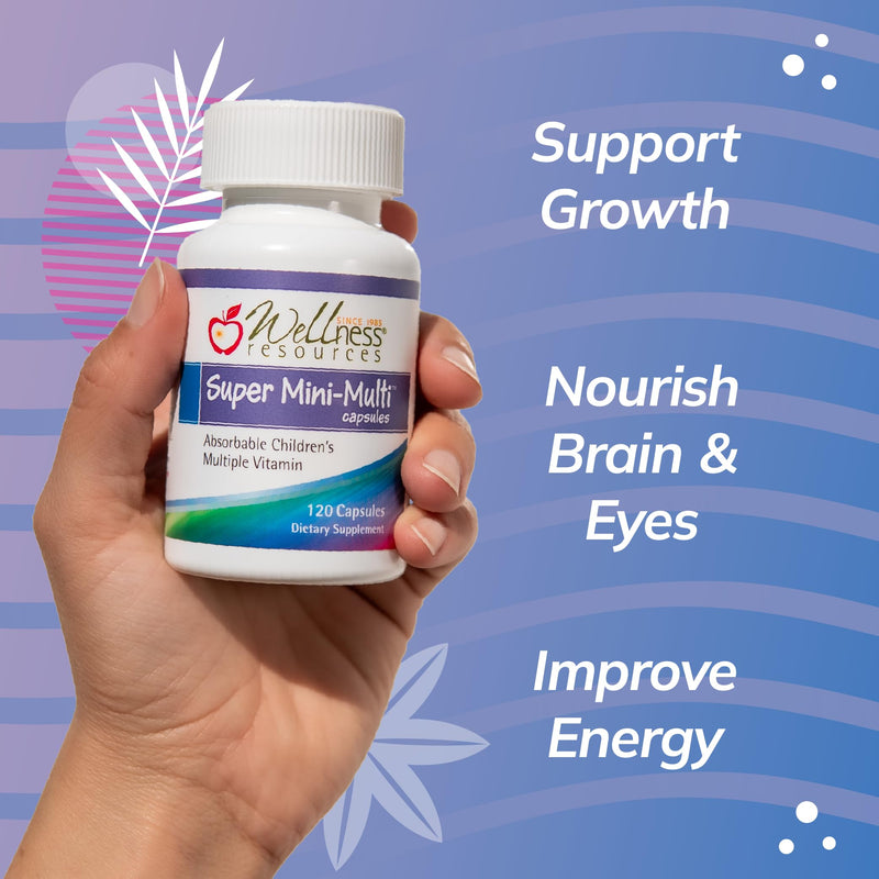 Super Mini-Multi - Children's Multivitamin Swallowable Capsules with Methyl Folate, Methyl B12 and Coenzyme B Vitamins for Growth, Focus, Brain Health (120 Capsules) 120 Count (Pack of 1)