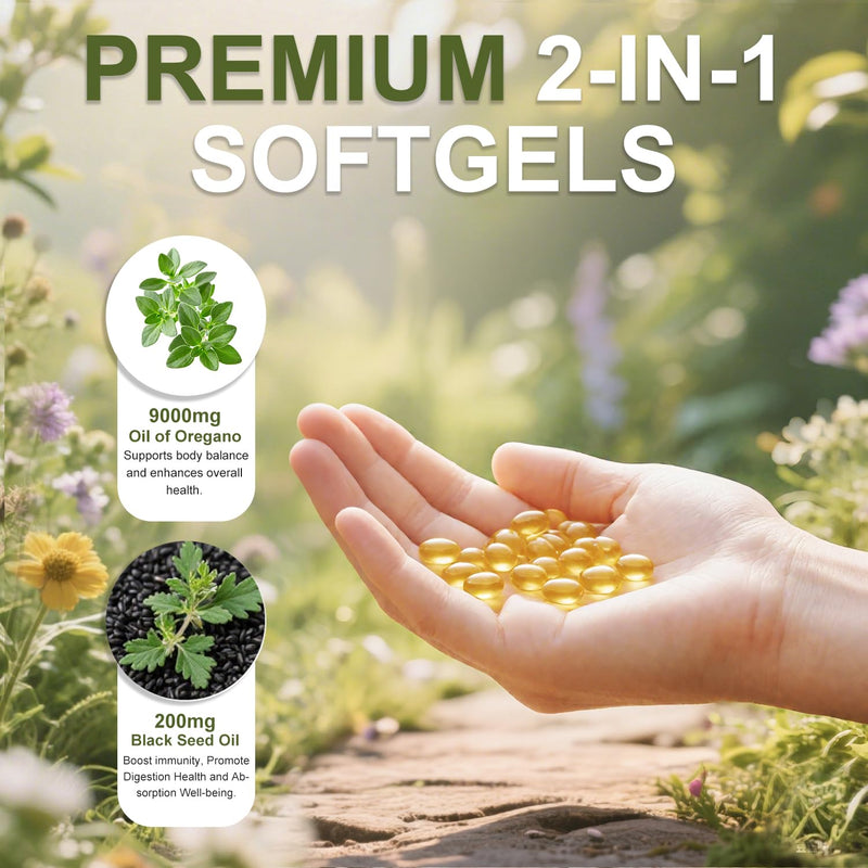 [Australia] - Oil of Oregano with Black Seed Oil, 9000mg Per Serving, 280/560 Softgel, 2-in-1 Oregano Supplement for Immune Health with High Carvacrol & Thymoquinone | Plant Based, Non-GMO, & Immune Support 280 Count (Pack of 1) 