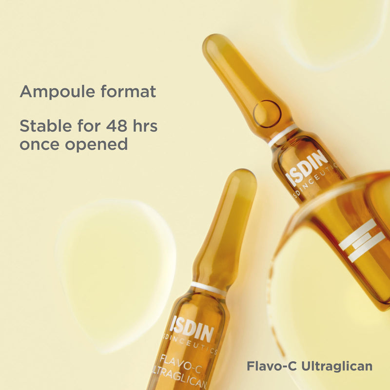 ISDIN Isdinceutics Flavo-C Ultraglican Vitamin C Serum, 10 x 0.06 fl oz | Hyaluronic Acid, Brightening & Antioxidant Day Serum for Face