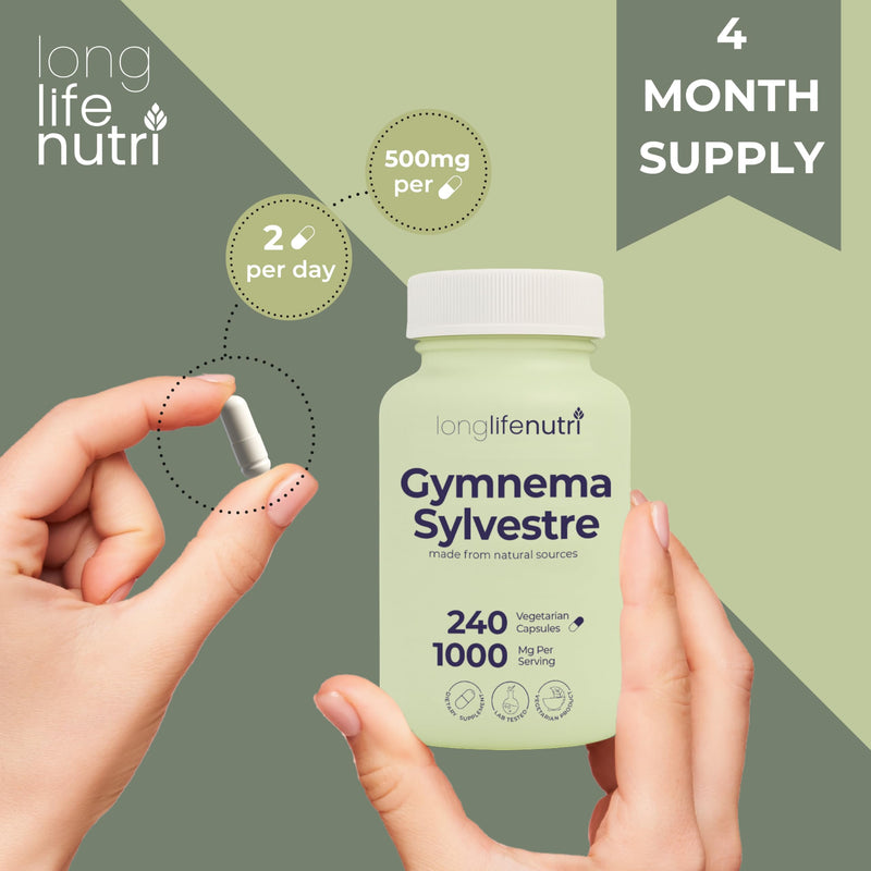 [Australia] - Gymnema Sylvestre 1000mg - Organic 20:1 Leaf Extract, 240 Vegetarian Capsules, 4-Month Supply, Herbal Supplement for Gut Health, GMP Certified, Made in USA 240 Count (Pack of 1) 