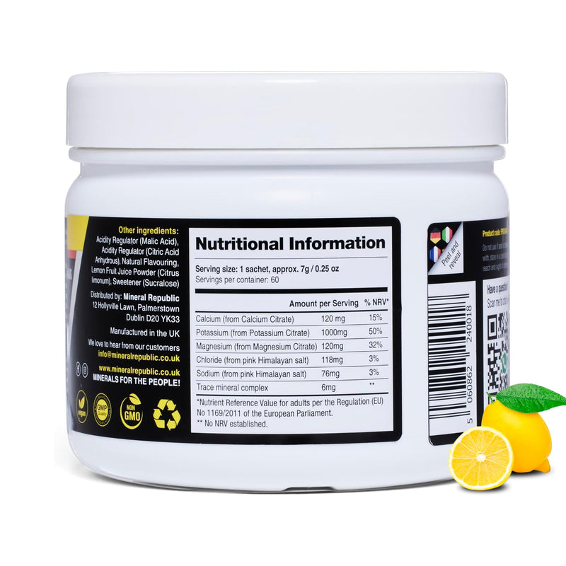 Electrolyte Powder – Sugar-Free Lemon Hydration Drink Mix – 60 Servings (2-Month Supply) – 1000mg Potassium with Magnesium, Calcium & Himalayan Salt – Keto, Vegan & Fasting Friendly
