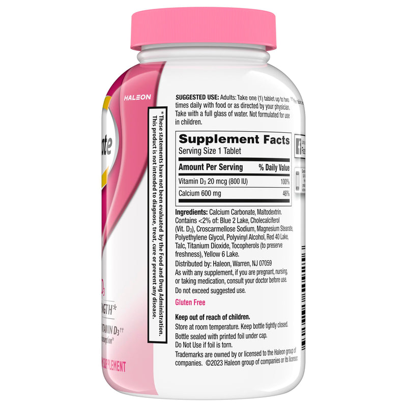 Caltrate 600 Plus D3 Vitamin D and Calcium Supplement Tablets, 200 Count | Highest Level of Vitamin D3, Maximizes Calcium Absorption to Support Strong Bones and Daily Function 200 Count (Pack of 1)