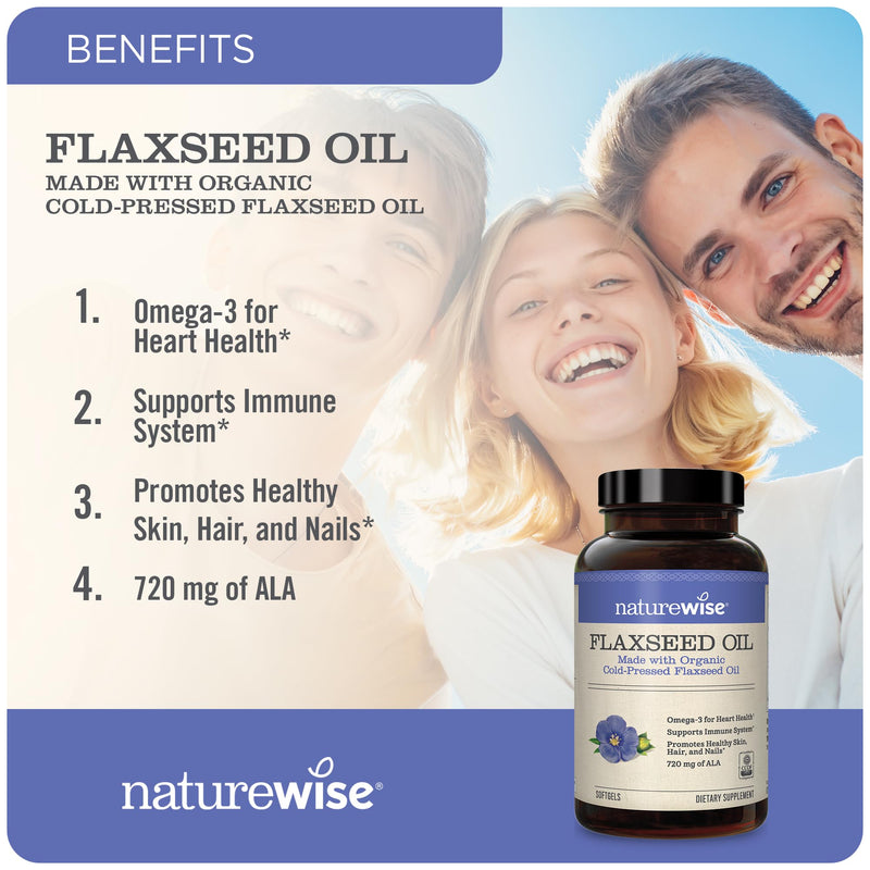 [Australia] - NatureWise Flaxseed Oil 1200mg Softgels with 720mg ALA, Omega 3 6 9, Supplement for Heart Health - Made with Organic, Cold Pressed Flaxseed Oil, Fish Free Omega, Non-GMO - 240 Softgels[4-Month Supply] 240 Count (Pack of 1) 