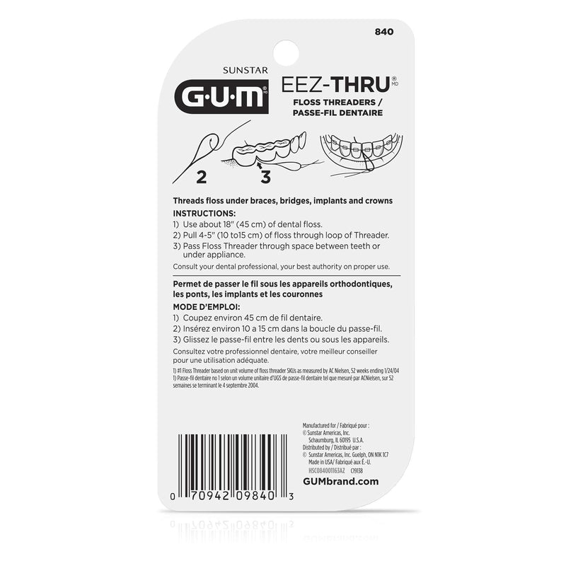 GUM Eez-Thru Floss Threaders, Dental Flossers for Braces, Bridges, & Implants,25ct(6pk) 25 Count (Pack of 6)