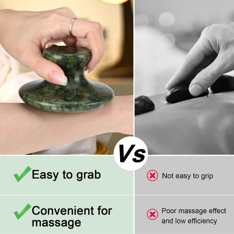 [Australia] - gemshan Massage Stone, 3.5inch Natural Hot Rocks, Body Gua Sha Massage Tool for Cellulite Massage, Lymphatic Drainage, Relieve Tension and Muscle Pain Dark Green Jade 