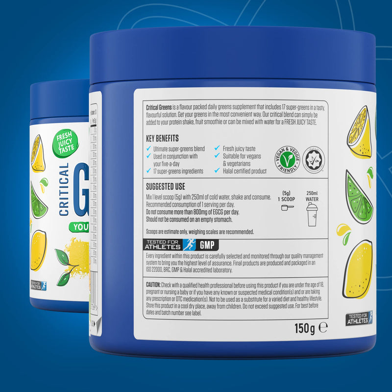 Applied Nutrition Critical Greens Bundle - Super Greens Powder, Boost Your Immune System with Superfood Nutrients, Vegan (150g - 30 Servings) (Lemon & Lime + Apple Burst) 300 g (Pack of 1)