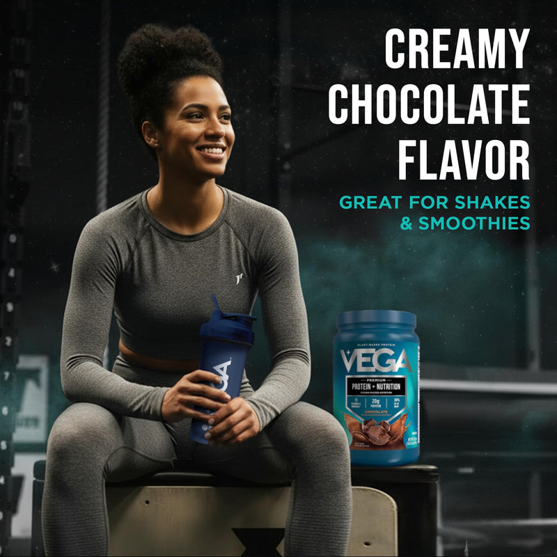 Vega Protein + Nutrition – 20g Plant Based Vegan Protein Powder, Chocolate for a Dairy-Free Protein Shake – Large Tub, 1.4lbs (17 Servings) 1.35 Pound (Pack of 1)
