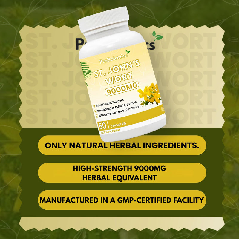 St John's Wort 900mg Maximum Strength | Standardised 0.3% Hypericin Extract | High-Strength Herbal Supplement for Emotional Wellbeing | 60 Vegan Capsules