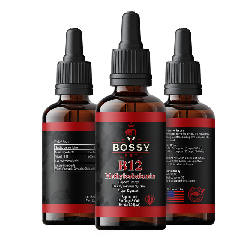 Vitamin B12 for Dogs & Cats - Liquid Supplement for Dogs & Cats - Vet-Formulated Methylcobalamin Drops - Supports Energy, Nerve Function & Appetite - Fast-Absorption- Easy to Administer.