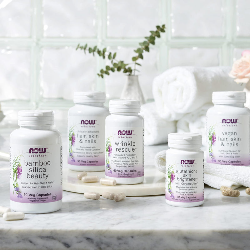 [Australia] - NOW Solutions, Bamboo Silica Beauty, Support for Hair, Skin & Nails, Standardized to 70% Silica, 90 Veg Capsules 