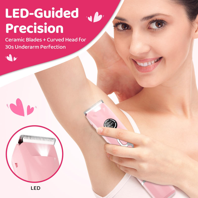 [Australia] - 4-in-1 Bikini Trimmer for Women - Painless Electric Razor for Silk Skin, Cordless Body Shaver 4 Heads, Lady Facial Razor Travel Kit, IPX7 Waterproof, USB-C Charge, Ideal for Teens Brides, Pink 