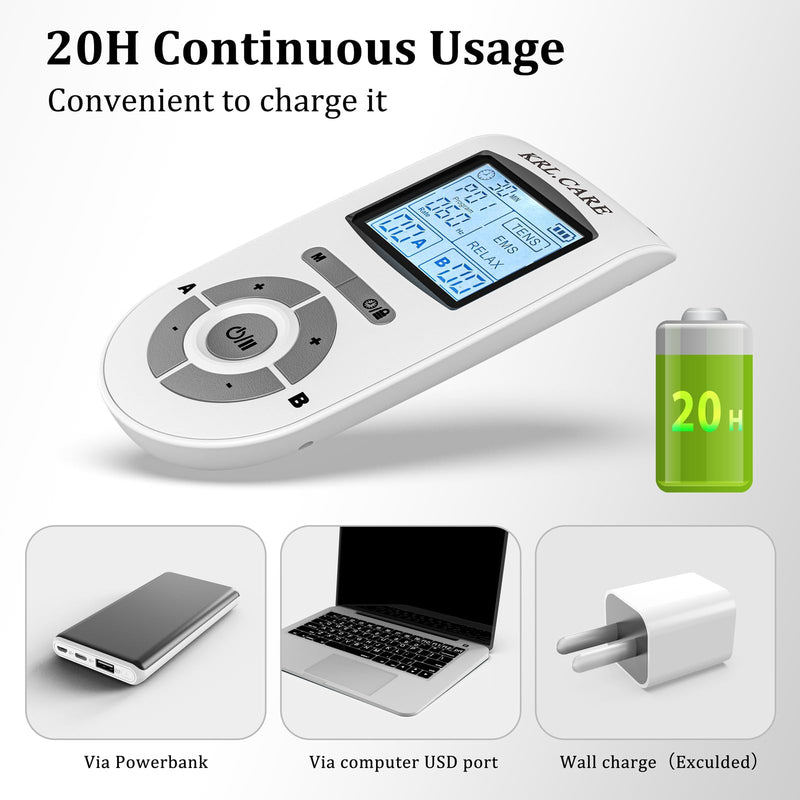 Dual Channel TENS EMS Unit 40 Intensities for Gradual Pain Relief Therapy, 24 Modes Muscle Stimulator, Electronic Pulse Massager with 8 Pads, Dust-Proof Drawstring Storage Bag