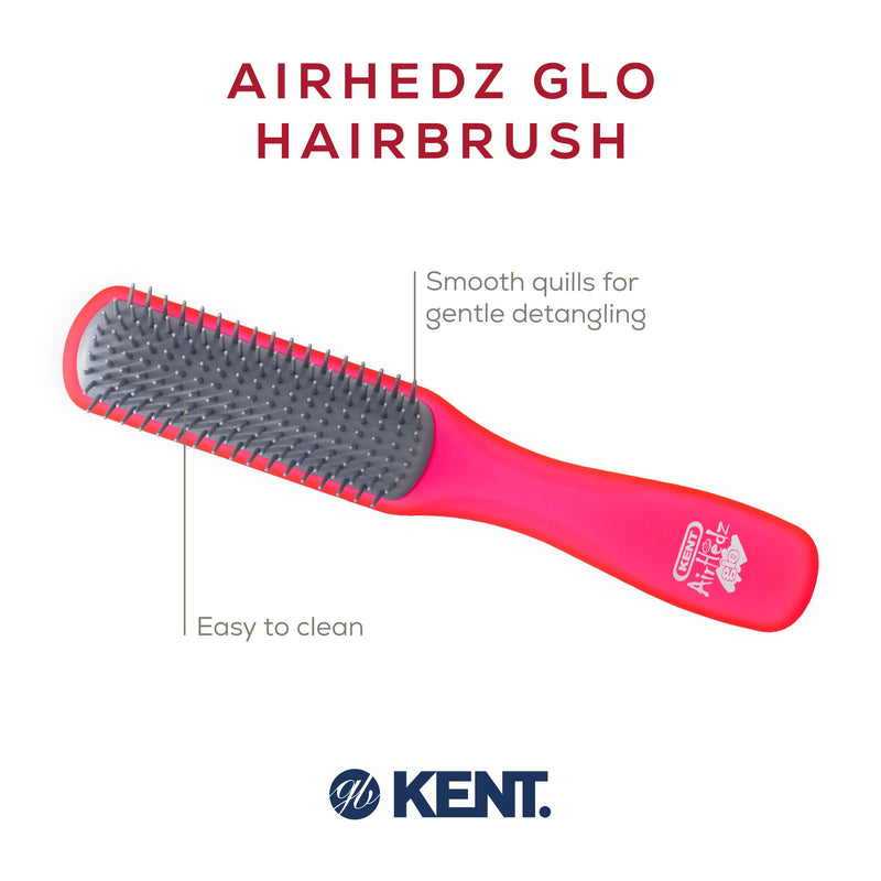 Kent AHGLO02 Airhedz Glo Red Half Round Narrow Detangling Hair Brush - 9 Row Ionic Anti Static Non Scratch Long Nylon Bristle Great for Detangling and Smoothing Medium to Long Length Hair