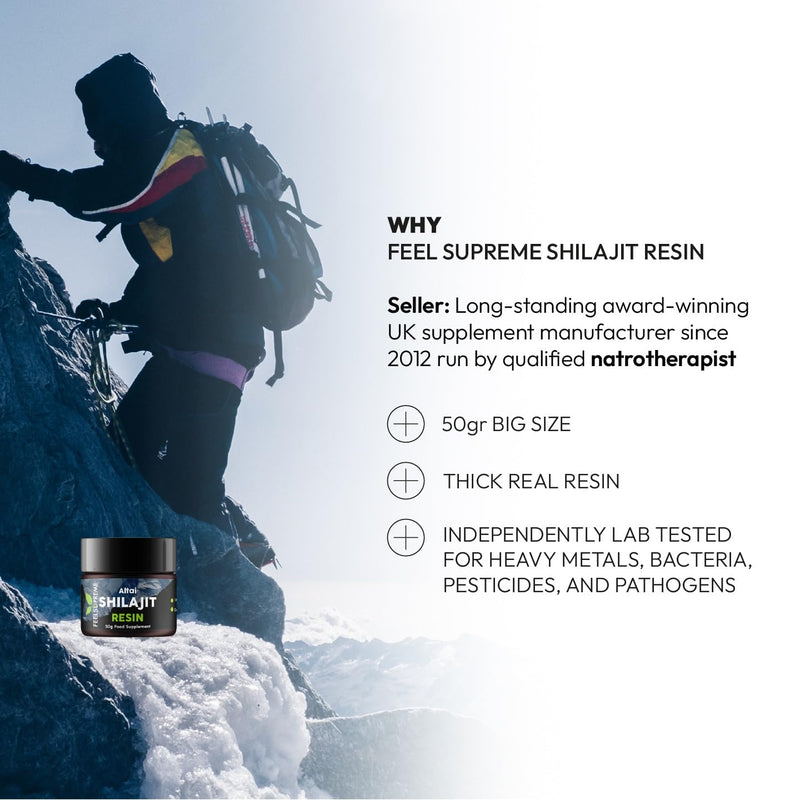 Natural Black Altai Shilajit Resin - 100% Pure Shilajit, Additive Free, 80 Trace Minerals Including Magnesium, Fulvic Acid, and Zinc Ethically Sourced, Shilajit for Men and Women - 50g