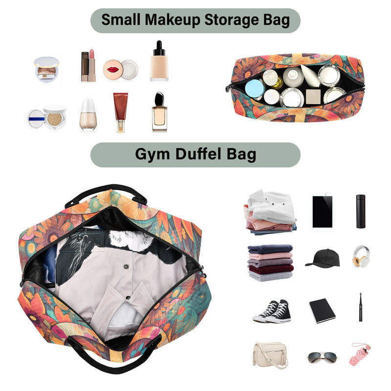 Duffel Bag Set with Toiletry Bag for Travel Gym Sport, Luggage Sleeve Weekender Bag Carry on Overnight Bag-Hippie Peace Print