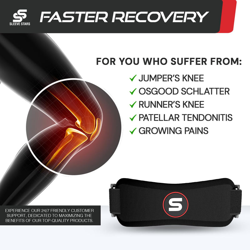 [Australia] - Sleeve Stars Swedish Brand Patellar Tendon Support Strap for Women & Men Effective Osgood Schlatter Knee Brace Youth & Kids Knee Brace with 3 Adjustable Length fits 7"-15" (Single/Black/Kids) Black 1 