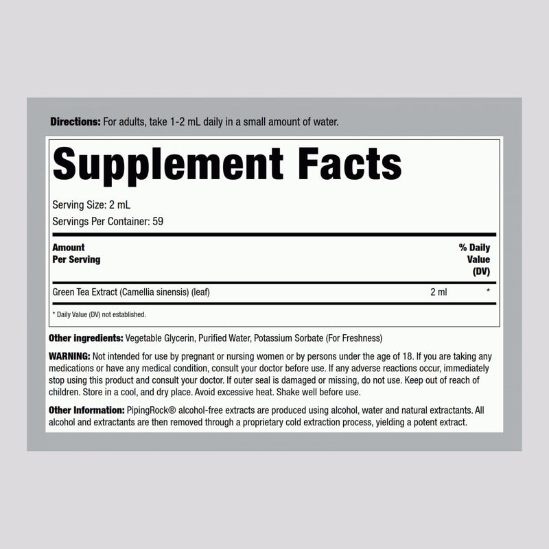 [Australia] - Piping Rock Green Tea Extract Liquid | 4 Fl Oz | Premium Herbal Supplement | Vegetarian | Alcohol Free | Non-GMO, Gluten Free 
