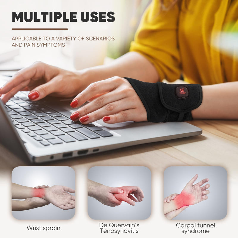 [Australia] - Aroma Season Heated Wrist Wrap, Carpal Tunnel Relief Heating Pad Cordless, Heating Wrist Hand Wrap Brace, De Quervain‘s Tenosynovitis Brace 3000 mAh Rechargeable Battery (Black) 