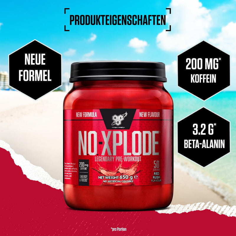 [Australia] - BSN Nutrition N.O.-Xplode pre-workout powder dietary supplement, more energy and concentration with caffeine, amino acids, vitamin C and zinc, Red Rush flavor, 50 servings, 650 g 